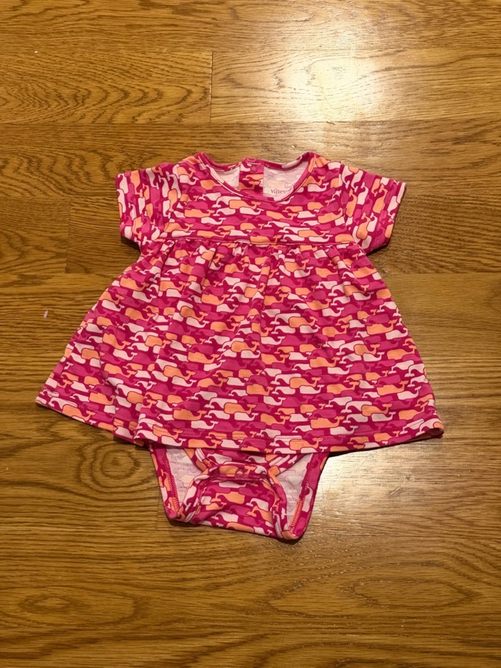 Vineyard Vines Pink & Orange Whale Print Baby Dress Onesie